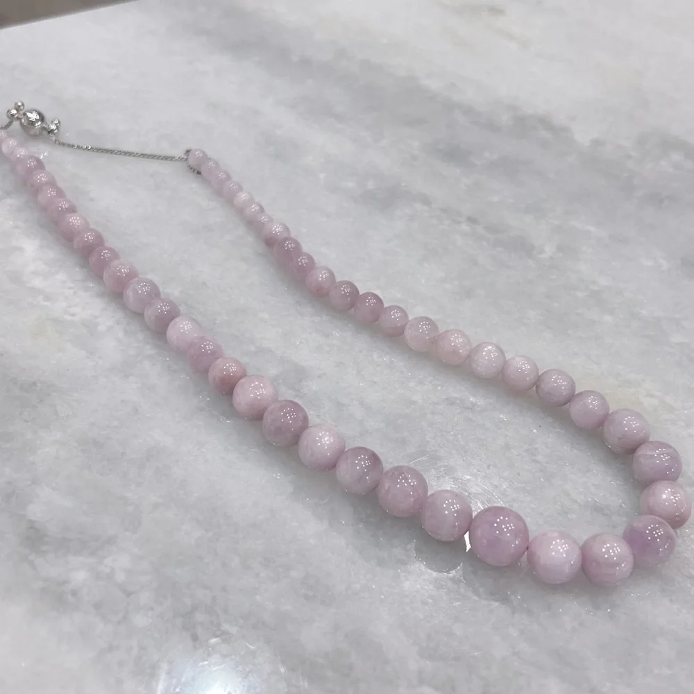 Kunzite Beaded Sterling Silver Magnetic Clasp Necklace